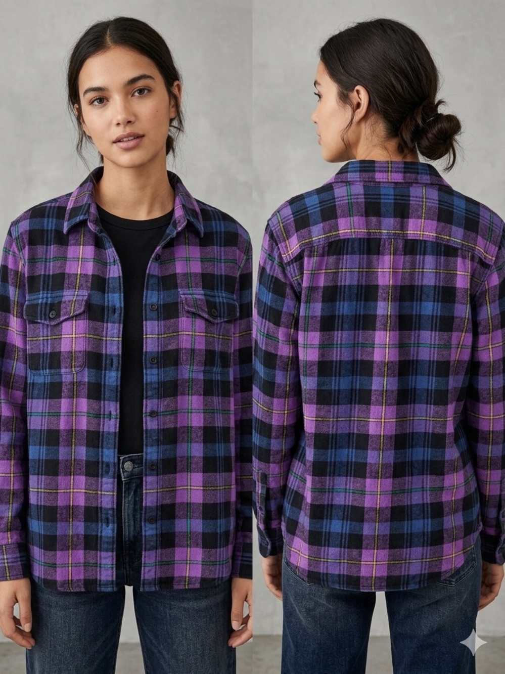 American Eagle Purple & Black Plaid Shirt Jacket